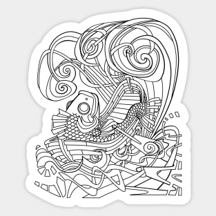 Rowing Fish Line art Sticker